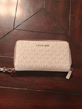 Michael Kors Beige Logo Zip-Around Wristlet Wallet